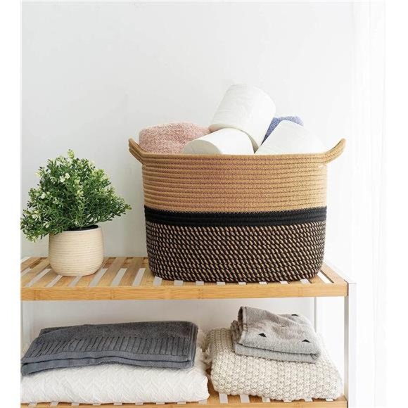 Square Cotton Rope Woven Basket with Handles for Books,Magazines,Toys-Decorative - Picture 6 of 7